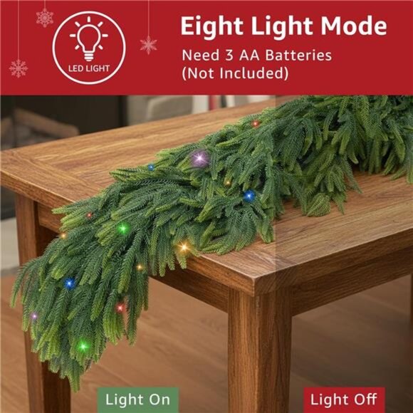 Christmas Garland for Mantle Outdoor - Decoraitons with Light 6ft Prelit - Picture 3 of 8
